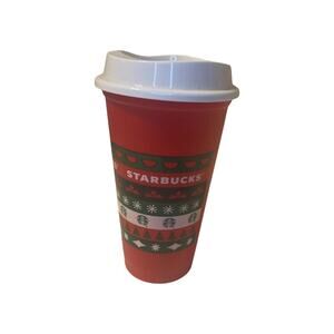 Starbucks 2013 Holiday Reusable Hot Cup Grande 16 oz Plastic Red Green